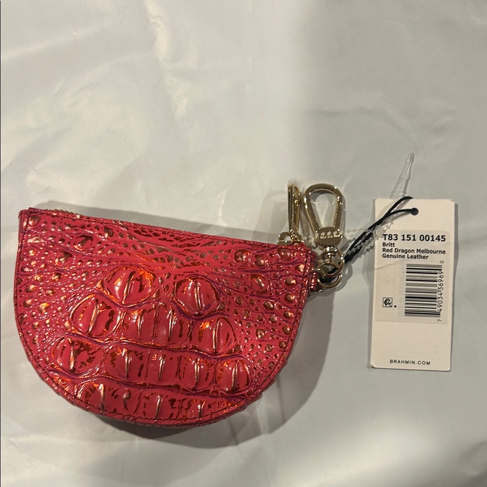 Brahmin Shiny Red Croc-Embossed Mini Coin Pouch with Gold Hardware NWT - Picture 9 of 10